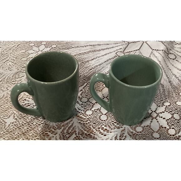 Set of 2 BIA Cordon Bleu Coffee Mugs Cups Ancien Green Crackle Glaze - Picture 2 of 11